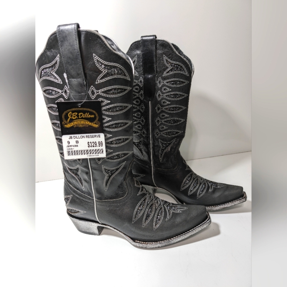 J.B. Dillon Reserve Grey and Silver Metallic Cowboy Boots With Sparkle